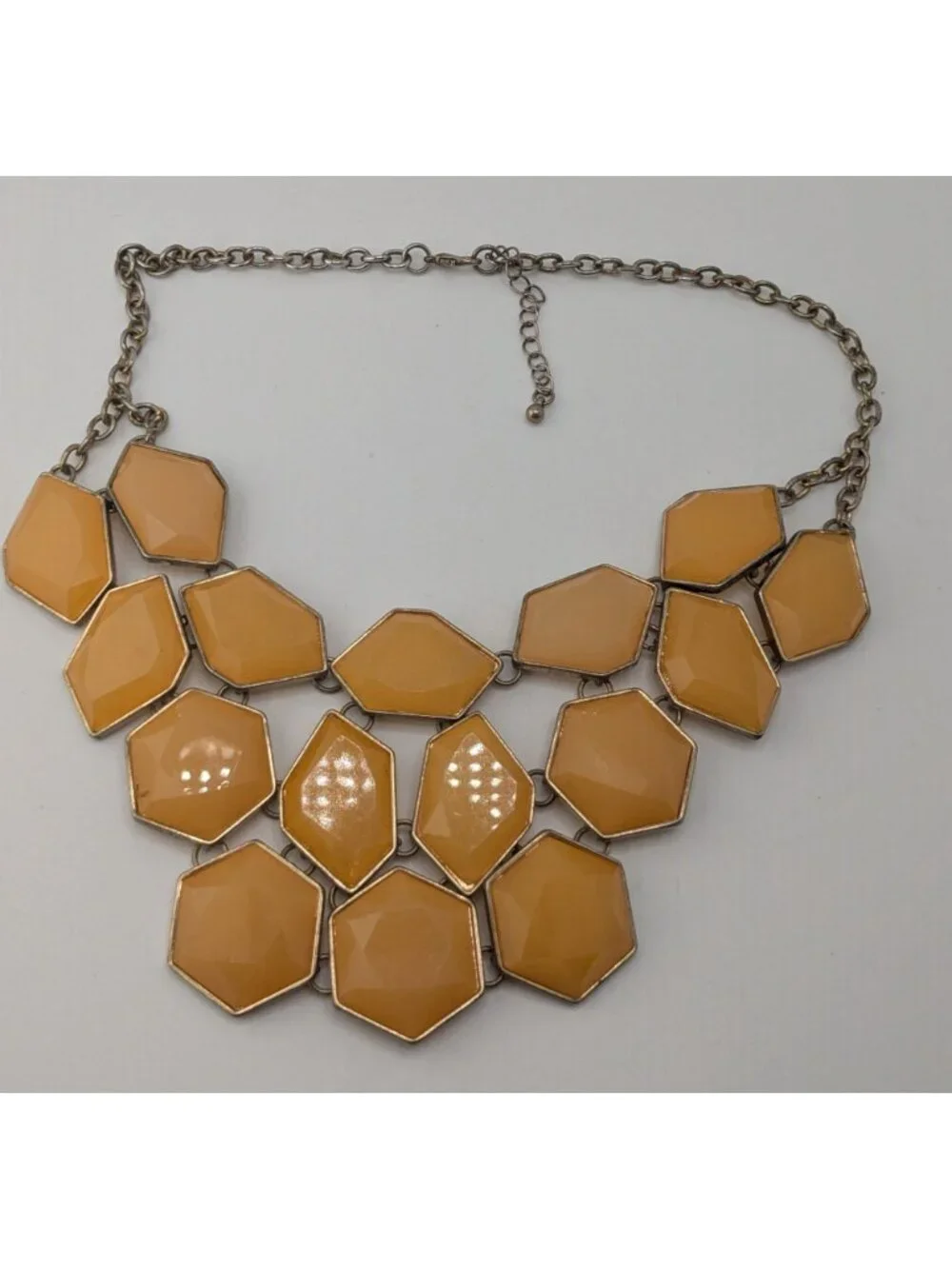 Mod Retro Geometric Mustard Yellow Faceted Gem Statement Bib Necklace